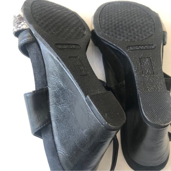 Aerosoles Plushed Together Open Toe Synthetic Black Snake Wedge Shoes Sz.8.5 - Picture 7 of 10
